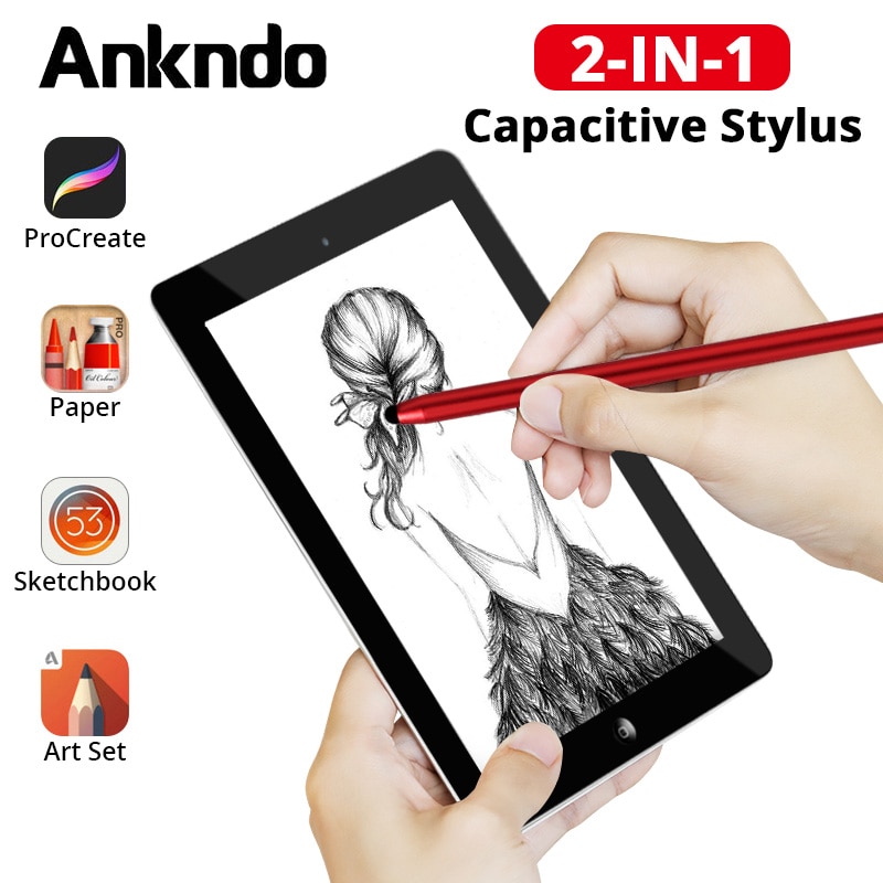ANKNDO 2in1 Stylus Pen Capacitive Touch Pen For Samsung S2 Notebook Surface Pen Notepad Pen For Xiaomi Pad Screen Pen Drawing