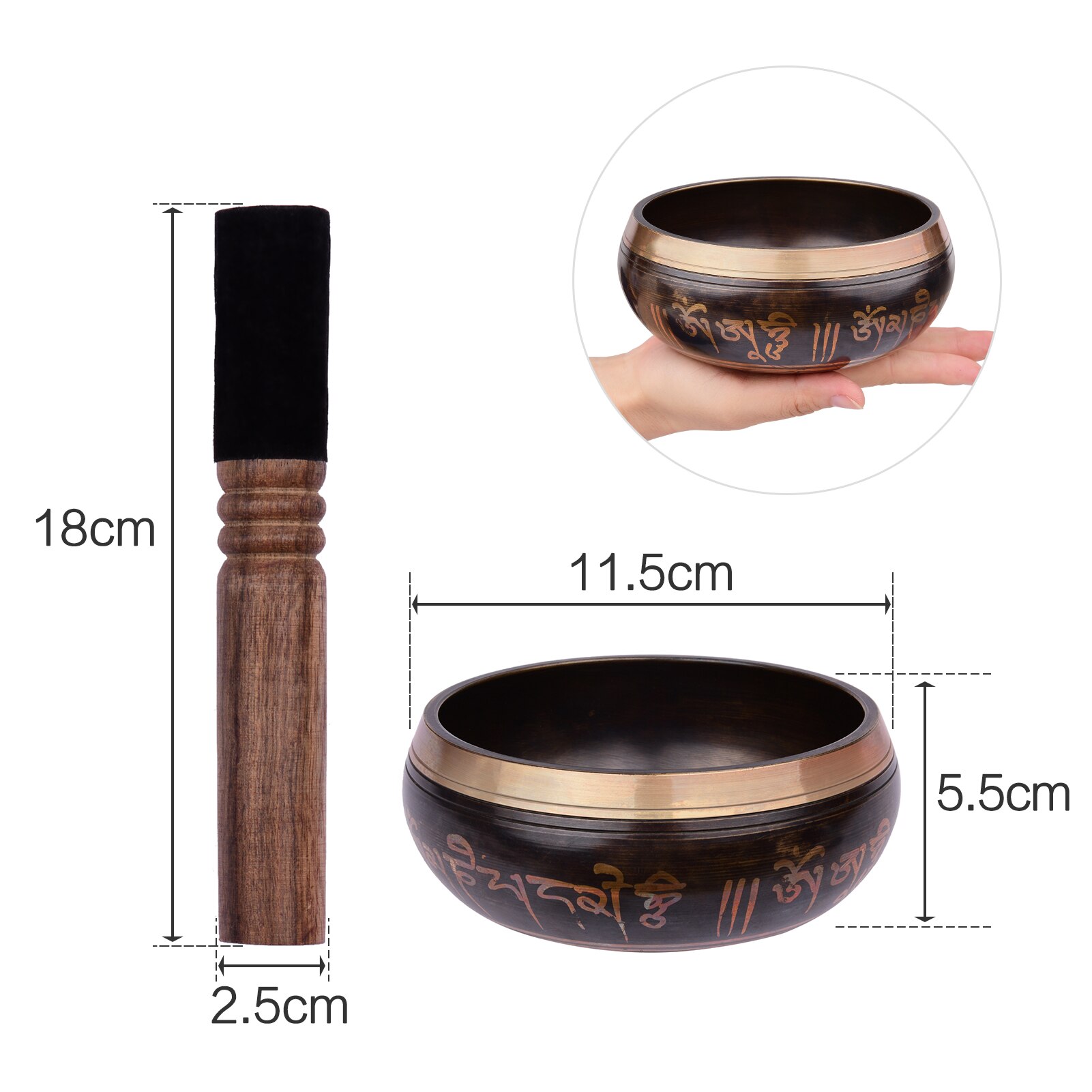 Ammoon – ensemble de bols chantants tibétains de 12.5cm/5 pouces, fait à la main en métal et bâton à Percussion doux pour le son de la méditation: 4.5 Inch