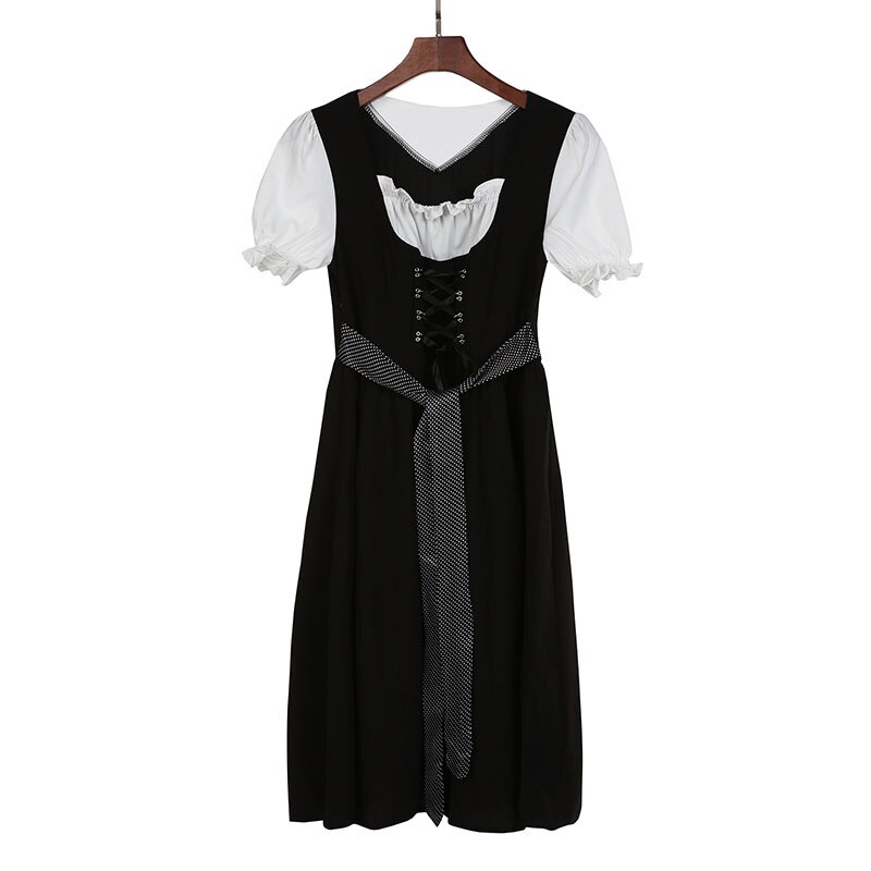 Voksne kvinder oktoberfest kostume sort dirndl udskåret kjole pufærmer ryg sløjfe snøring biergarten tøj til damer 5xl