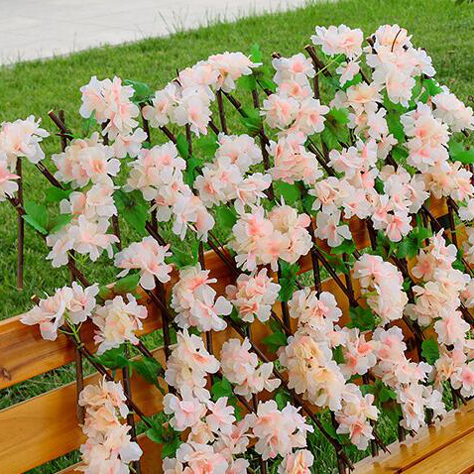 Intrekbare Hek Uitbreiden Houten Hek Hedge Met Kunstmatige 6 Soorten Cherry Bloem Bladeren Tuin Decoratie Trellis Screen
