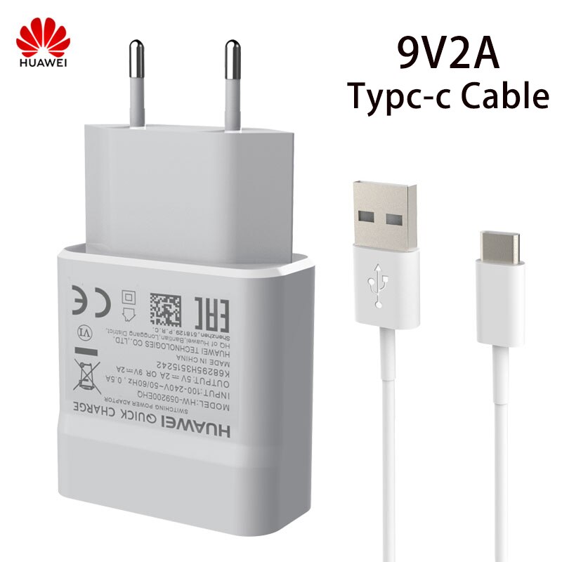 Huawei-cargador rápido Original QC3.0 9V 2A tipo C para Huawei P8 P9 Plus Lite Honor 8 9 Mate10 Nova 2 2i 3 3i 4 4e Mate 7 8 9: Charger Type-C Cable