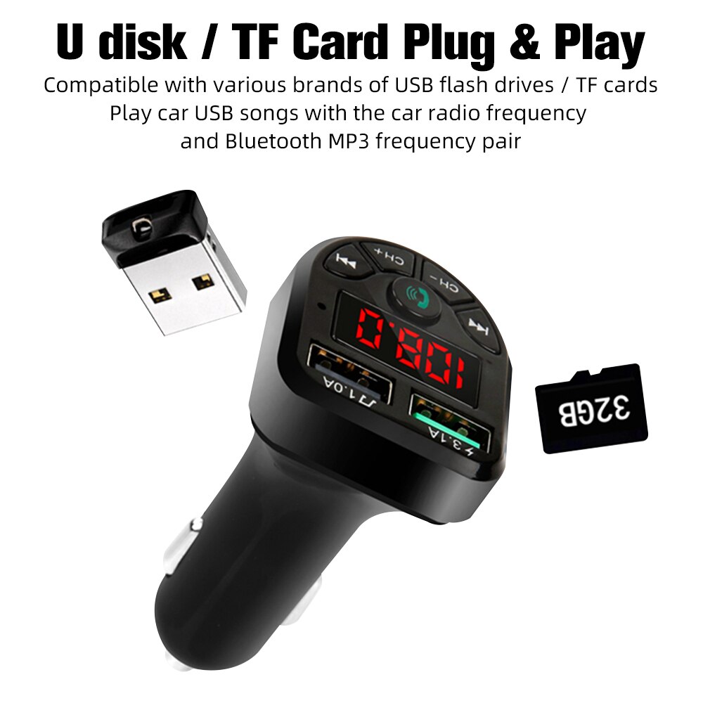 Auto Bluetooth 5,0 MP3 Spieler Auto Ladegerät Bluetooth Empfänger U Festplatte Dual USB Schnelle Ladung Freisprecheinrichtung Audio- Empfänger Auto Zubehör