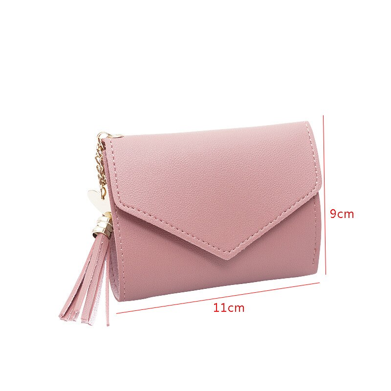 Women Tassel Love Heart Mini Wallets Black Pu Leather Coin Purse Simple All-match Student Card Holdeer Bag