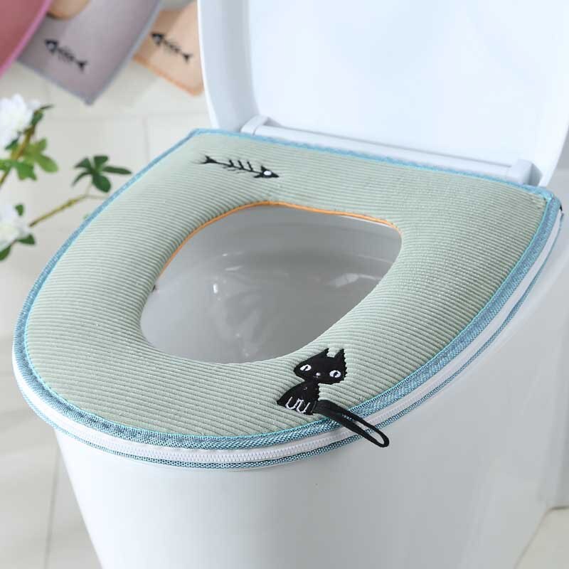 Vandtæt toilet sædeovertræk husholdningspude fortykning lynlås toilet sæde pude badeværelse værktøj