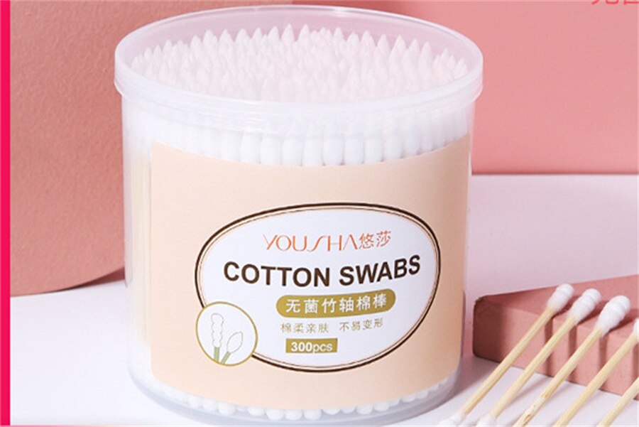 300 Pcs Boxed Disposable Degreasing Cotton Cleaning Swabs Stick Double-Headed Cotton Swabs Spiral Head Makeup Remover E1058