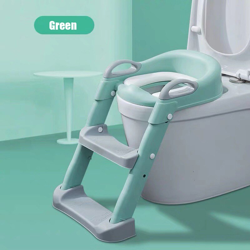 Escalera de inodoro plegable para niños, orinal de entrenamiento, asiento de bebé, orinal con taburete ajustable, cómoda y segura: Verde