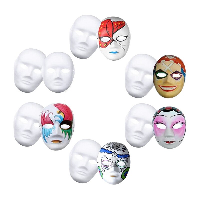 White mask , 12 pcs halloween full face mask blank diy mask dance cosplay party plain masquerade paper mask to decorate