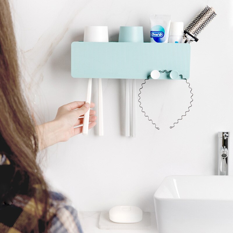 Tandglasdragt vægmonteret tandbørsteholder par familiens tandbørsteholder sæt tandbørstekop tandpasta dispenser
