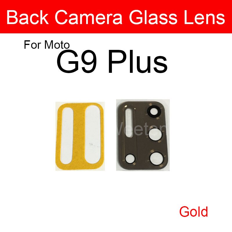 Terug Camera Lens Glas Voor Motorola Moto G9 Plus Play Power Achteruitrijcamera Lens Glas Met Sticker Vervanging Reparatie: G9 Plus Gold