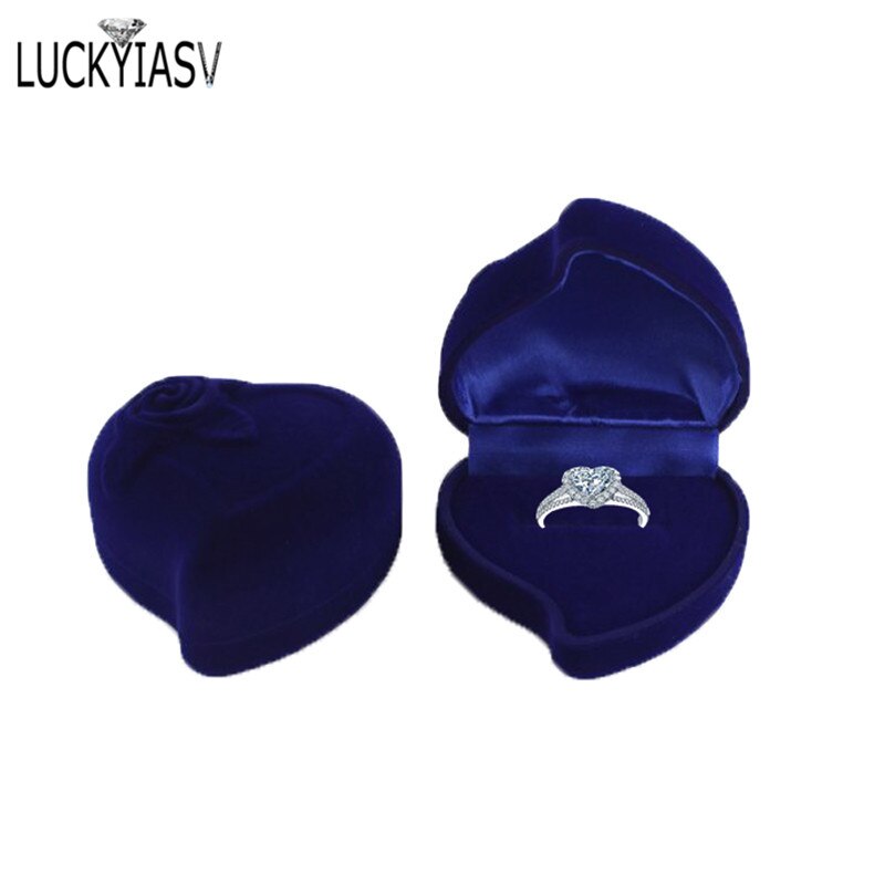 8 Kleur Hartvorm Fluwelen Ring Box Engagement Bruiloft Sieraden Dozen Rose Bloem Houder Voor Lover: Blue