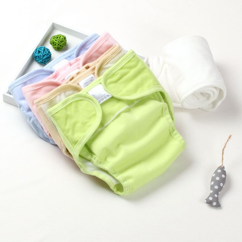 Mærke 1 stk baby bomuldsble bleerjusterbart tøj bukser vaskbar slik farve baby klud ble