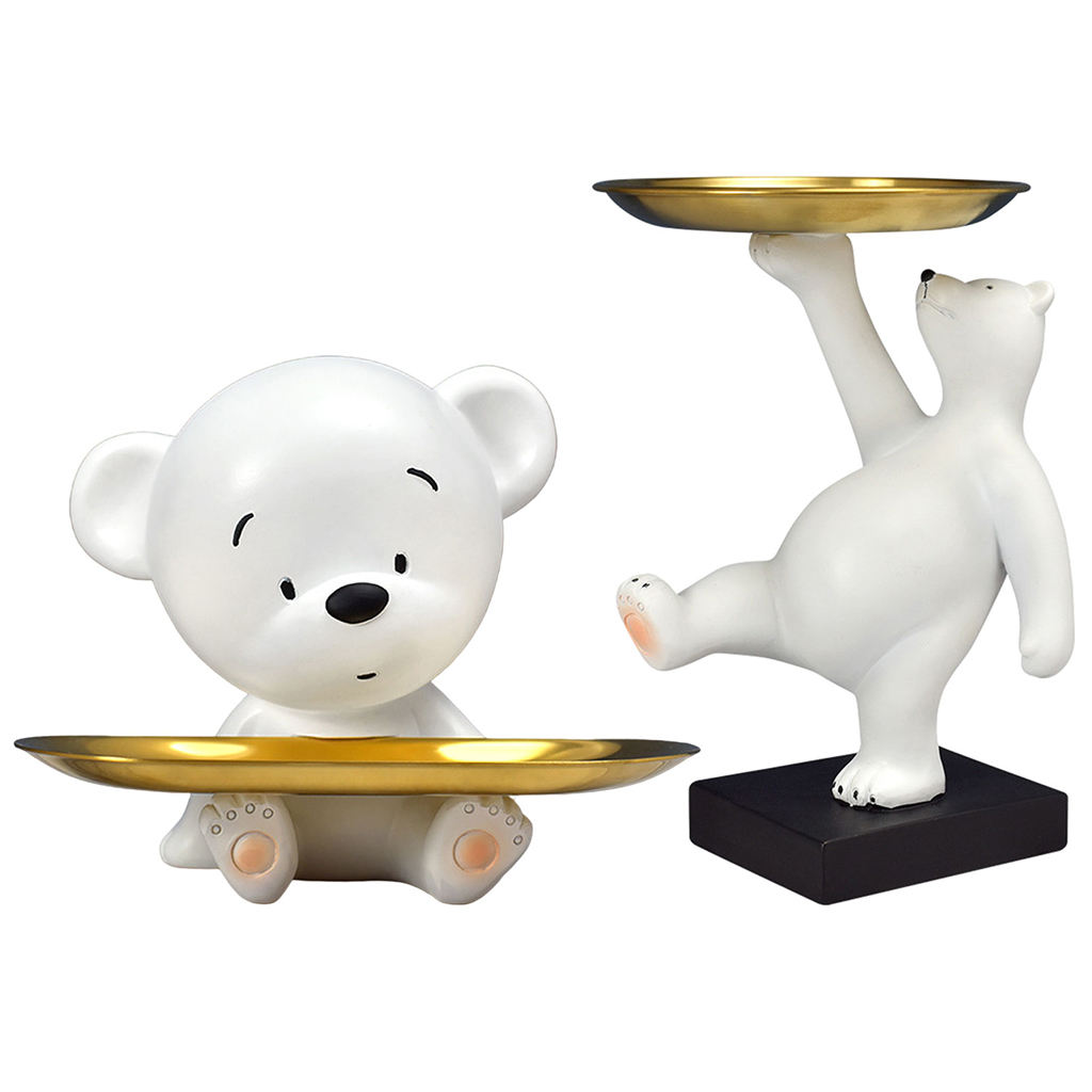 Nordic Polar Bear Sculpture Bear Statue Jewelry Storage Table Decoration Belt Plate Glasses Tray Home Art Statue