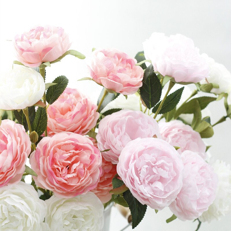 52cm silke kunstige blomster 5 hoveder pæon simulation planter familie bryllup hotel soveværelse pæon blomst dekoration