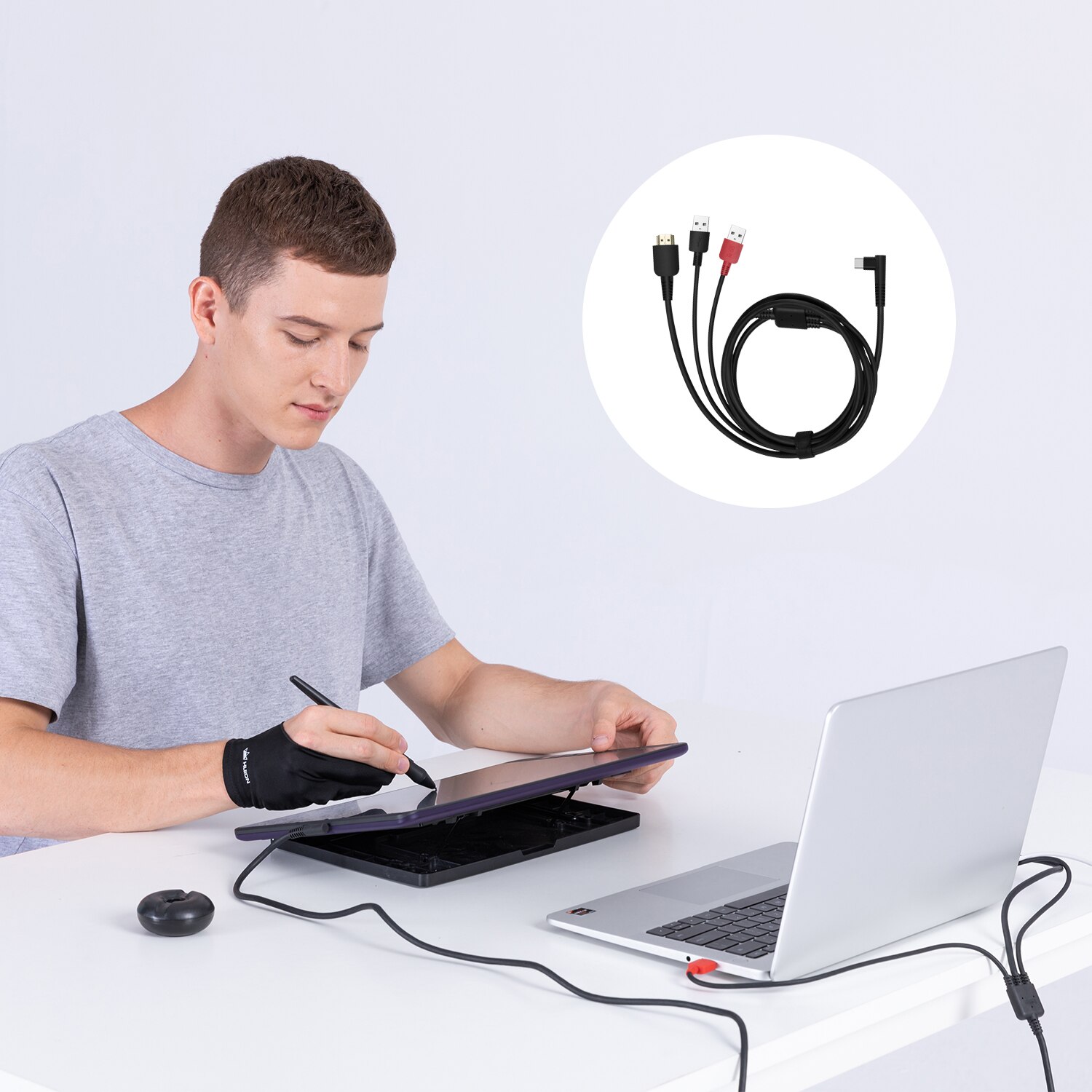 HUION 3 IN 1 Cable for Kamvas 13 Graphics Tablet Monitor Pen Display HDMI DP Signal Type C Port Easy Connection to PC Notebook