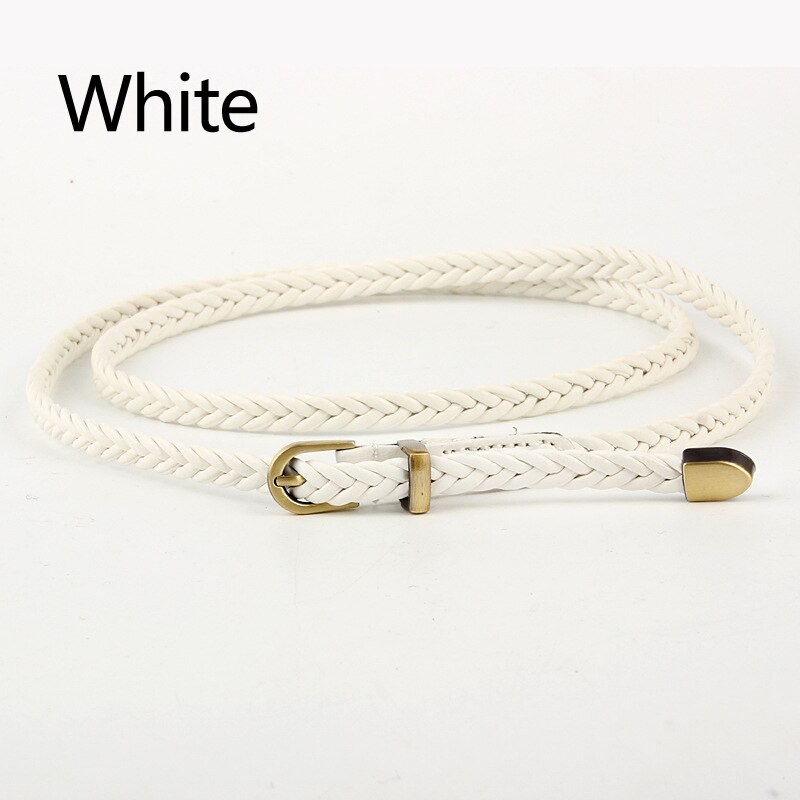 Cinturones de tejido fino para mujer, hebilla de Pin, cinturones de cuerda trenzados ajustados, informales, cadena de cintura delgada: Blanco