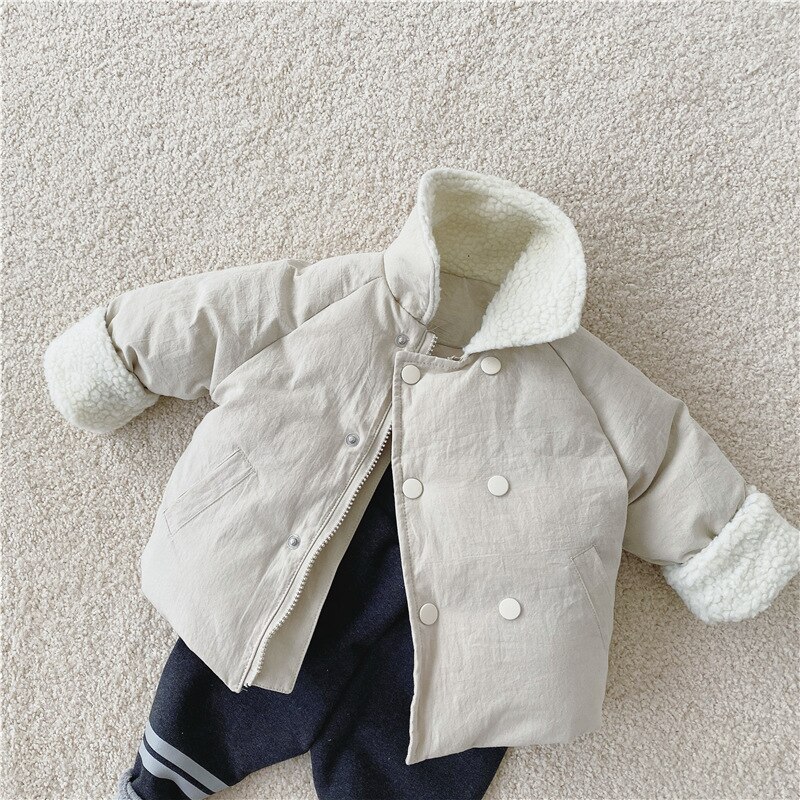 freundlicher Winter Solide Vlies Mantel Baby Jungen Und Mädchen Unten Jacke Kleinkind Kleinkind Verdicken Warme Outwear Baumwolle Gepolsterte Kleidung 6M-3T