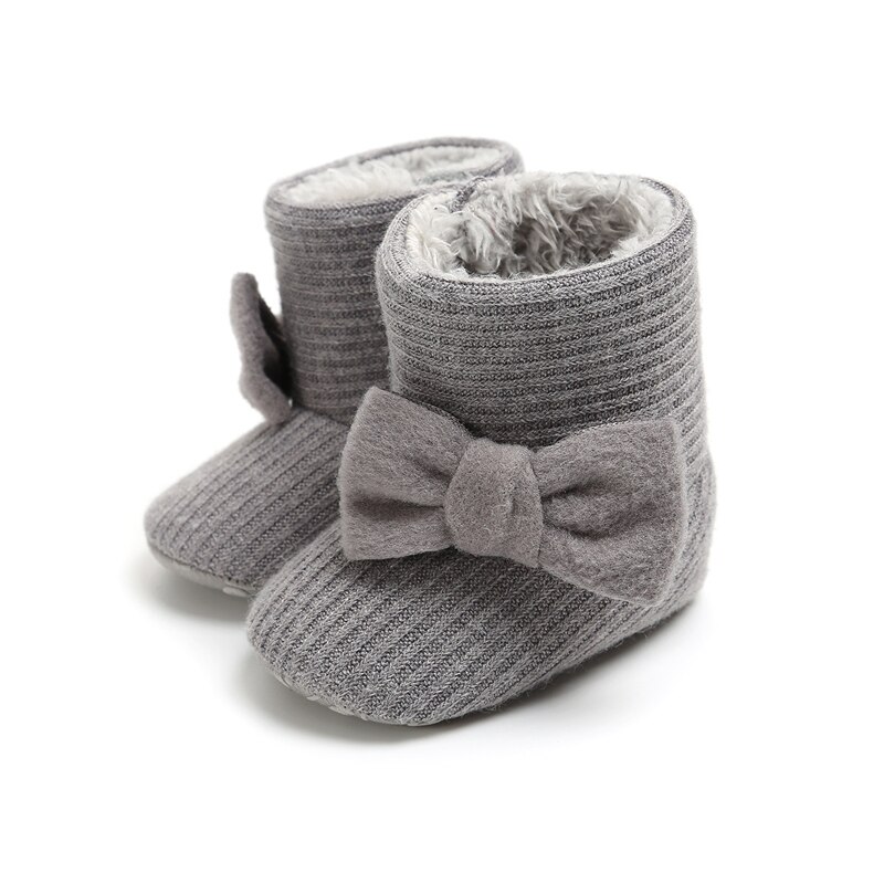 Balleenshiny Cute Autumn Winter Infant Shoes Baby Girl Boy Bow Knot Baby Boots Casual Sneakers Non-slip Soft Soled Walking Shoes: Gray / 13cm