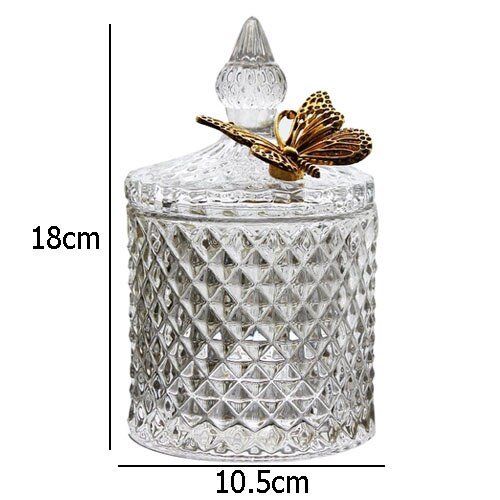 Glass Storage Jars Candy Jar Jewelry Storage Box Golden Butterfly Decorative Crystal Storage Jar with Lid Spice Organizer: C1 butterfly