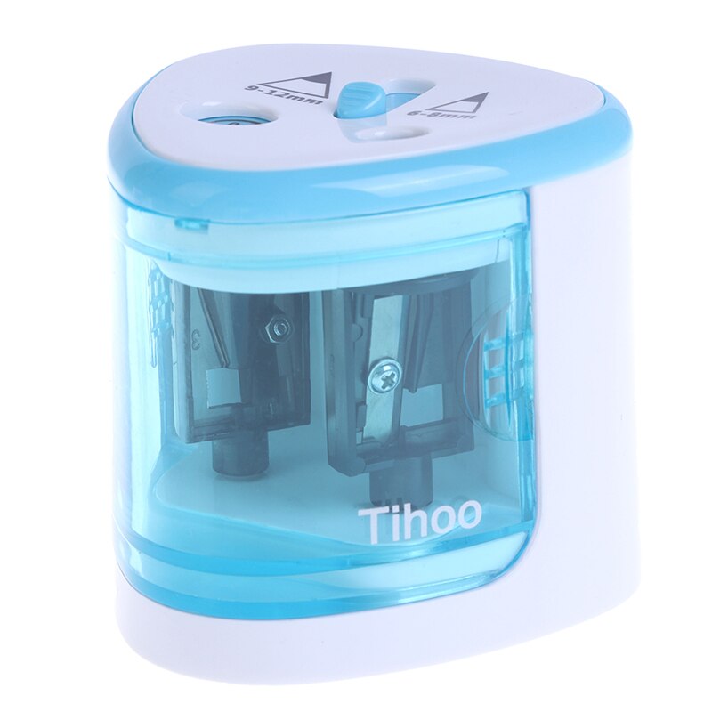 Elektrische Auto Puntenslijper Dubbele Gat Touch Schakelaar Pen Puntenslijper Voor 6-12Mm Potlood: Blauw