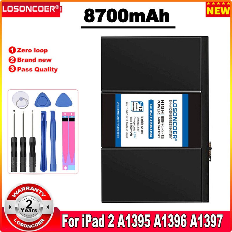 Batería LOSONCOER A1395 7430mAh para iPad 2 iPad 2 A1395 A1396 A1397 A1376 A1316 Series batería de ordenador portátil + rápida