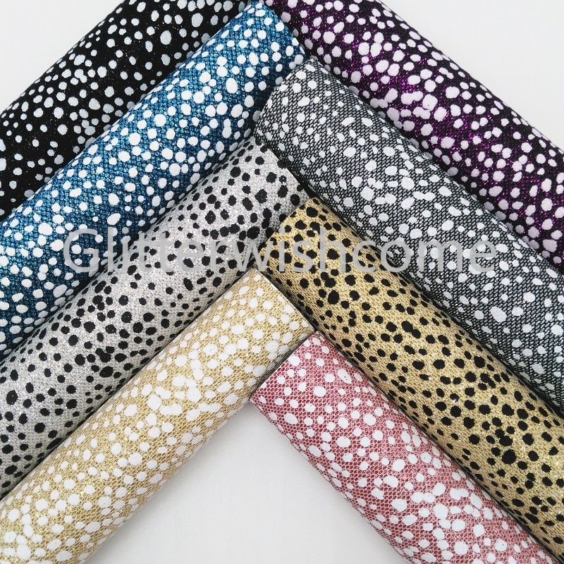 Vinilo de tamaño A4 de 21X29 CM Glitterwishcome para lazos impresos puntos de cuero brillante Fabirc hojas de cuero de imitación para lazos ¡GM340B