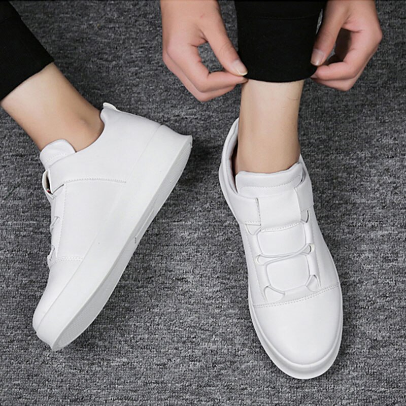 Män läder fritidsskor trend vild lok fu ökad andas runt huvud vita sneakers skor män vintage skor legther no .267: Vit / 40