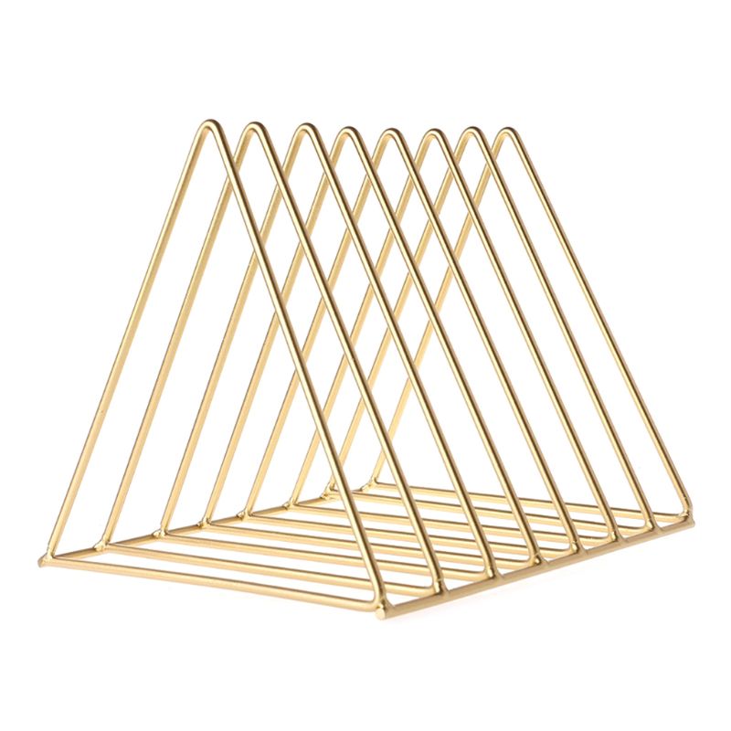 Jern lp rekord rack trekant bog magasin holder skrivebord opbevaring arrangør: Gul