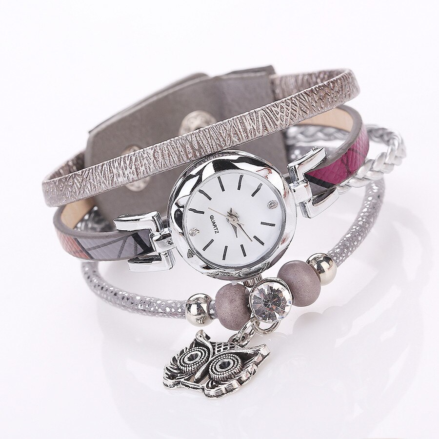 luxe femmes filles Bracelet analogique Quartz montre hibou pendentif dames Bracelet montre strass montre-Bracelet Relogio Feminino