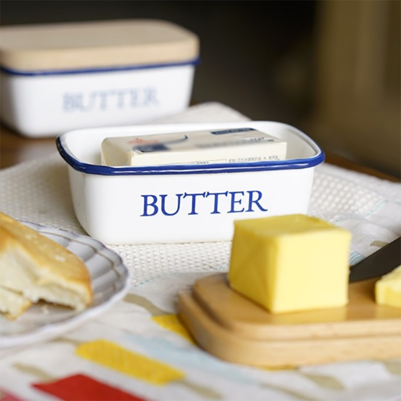 Nordic Butter Box Ceramic Butter Plate Keep Fresh Kitchen Food Butter Cheese Sealing Container Storage Box with Wooden