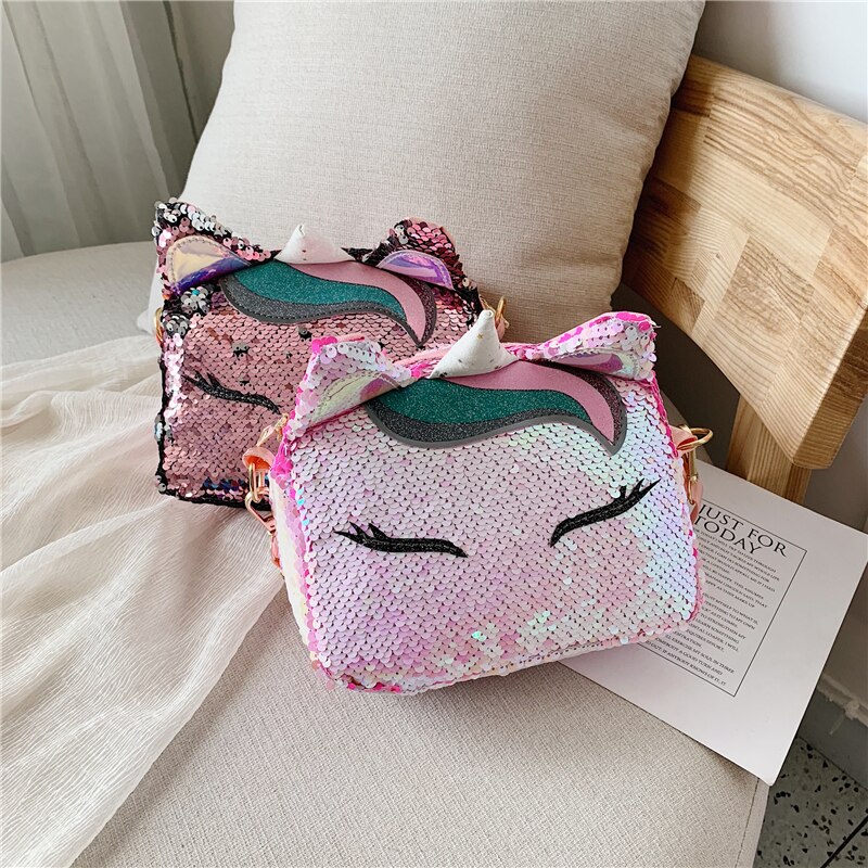 Unicorn Shoulder Bags for girls Travel Women Cartoon Print Sequin Bags Glitter luxury Leather Crossbody Hobo Bag Satchel /BY