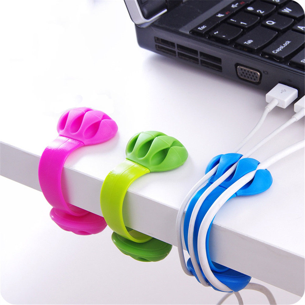 1 ud. Bonito enrollador de cables de silicona organizador de cables de Color sólido para escritorio de oficina soporte de cables enrollados línea fijador escritorio Set suministros