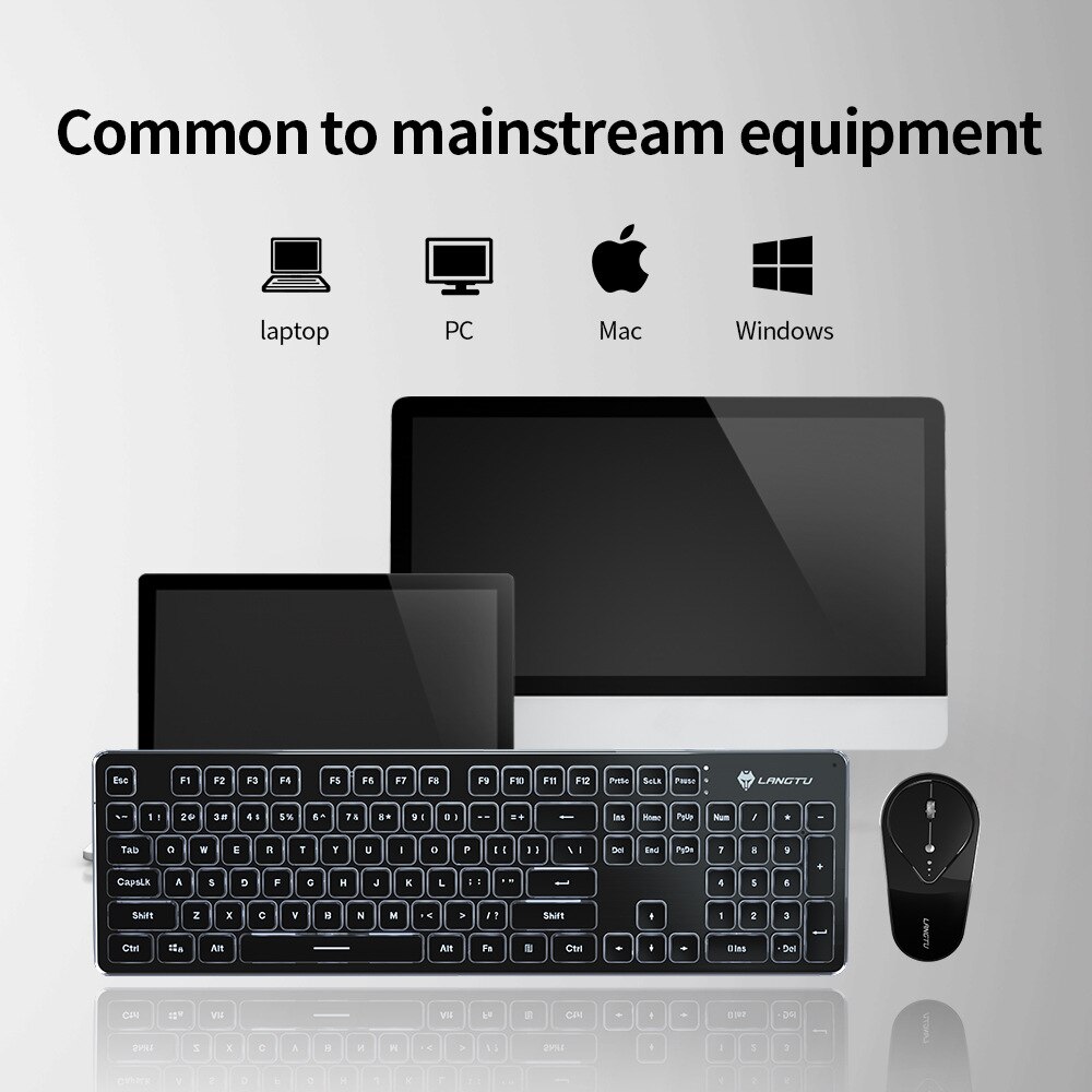 EAOR Rechargeable 2.4G Wireless Keyboard Mouse Combos 104-Keys Mute Waterproof Wireless Keyboard Set for Laptop Office PC Gamer