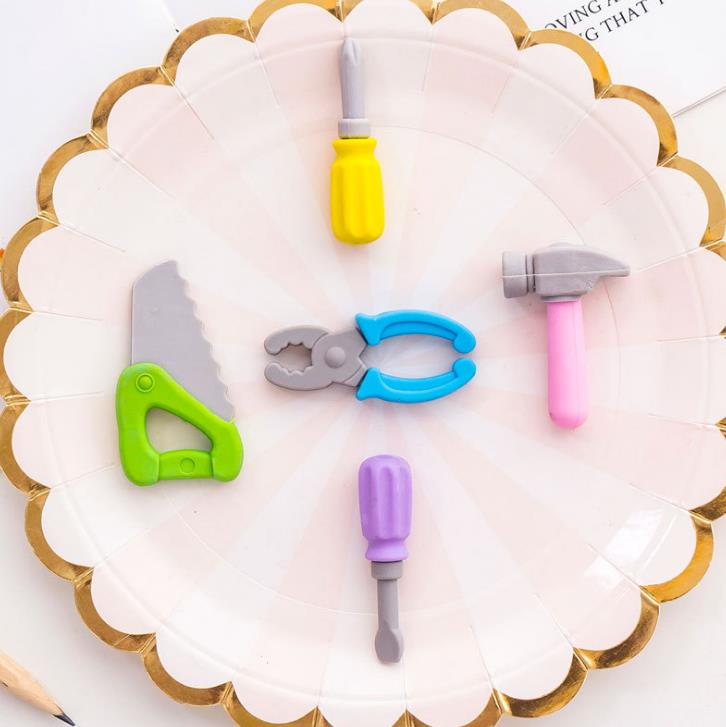 Lote de 5 unidades de herramientas de reparación, gomas con forma de martillo destornillador para borrar de lápices, material de papelería para oficina y escuela