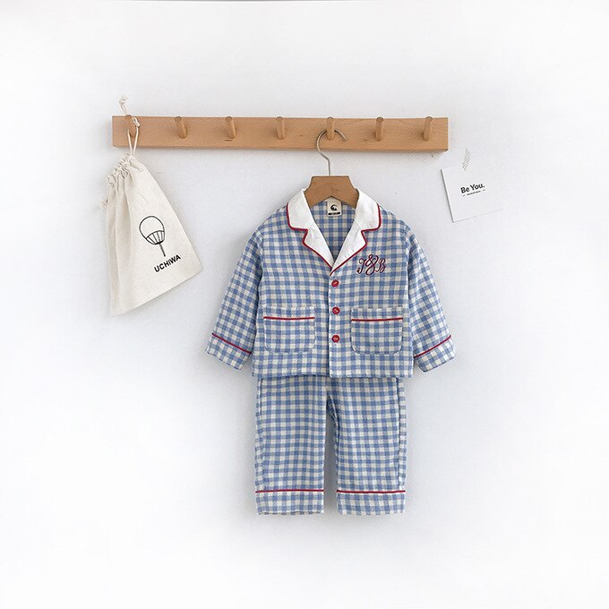 Barne Pyjamassett Bomull Rutete - Langermet - Nattøy Gutter Jenter: Lange-qt -3022 / 80