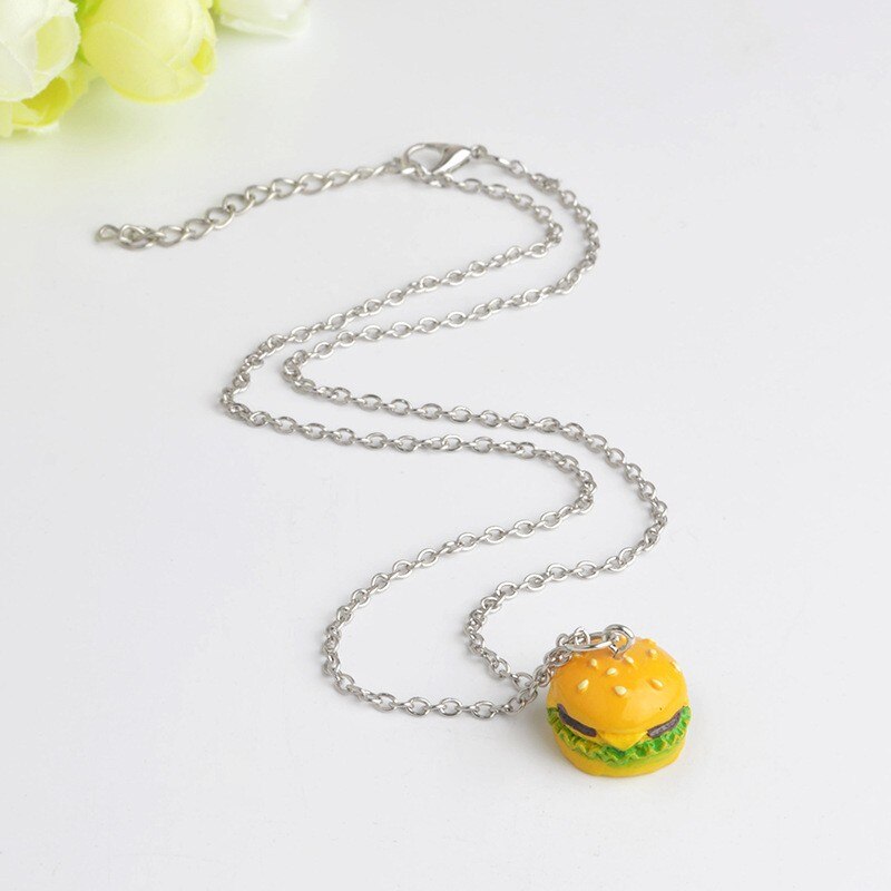 2 unids/set mejor amigo para siempre BFF Cadena de plata colgante de comida rápida collar lindo patatas fritas hamburguesa niños joyería