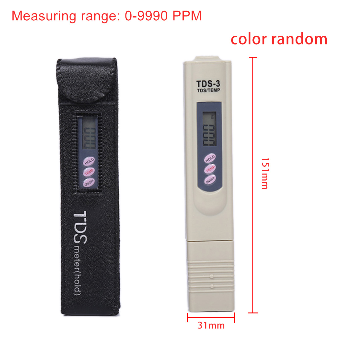 PH /TDS/ EC Tester Pocket Pen Type Water PH Meter Digital Tester 0.0-14.0 PH /0-9990ppm for Aquarium Pool Water Laboratory: TDS3 with Holster