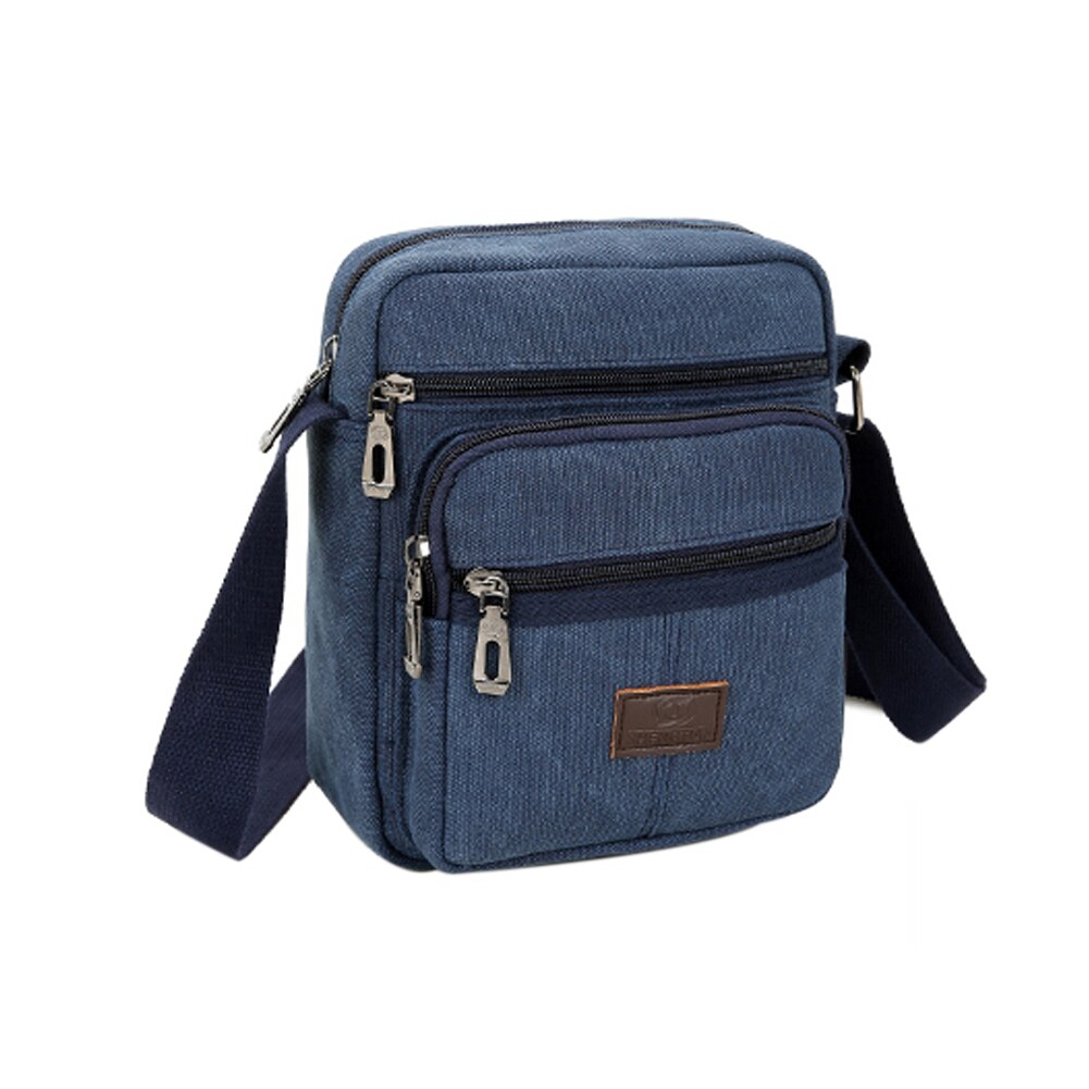 Men Tear Resistant Solid High Density Casual Multi Pockets Canvas Crossbody Shoulder Bag Outdoor Adjustable Strap Retro: Blue