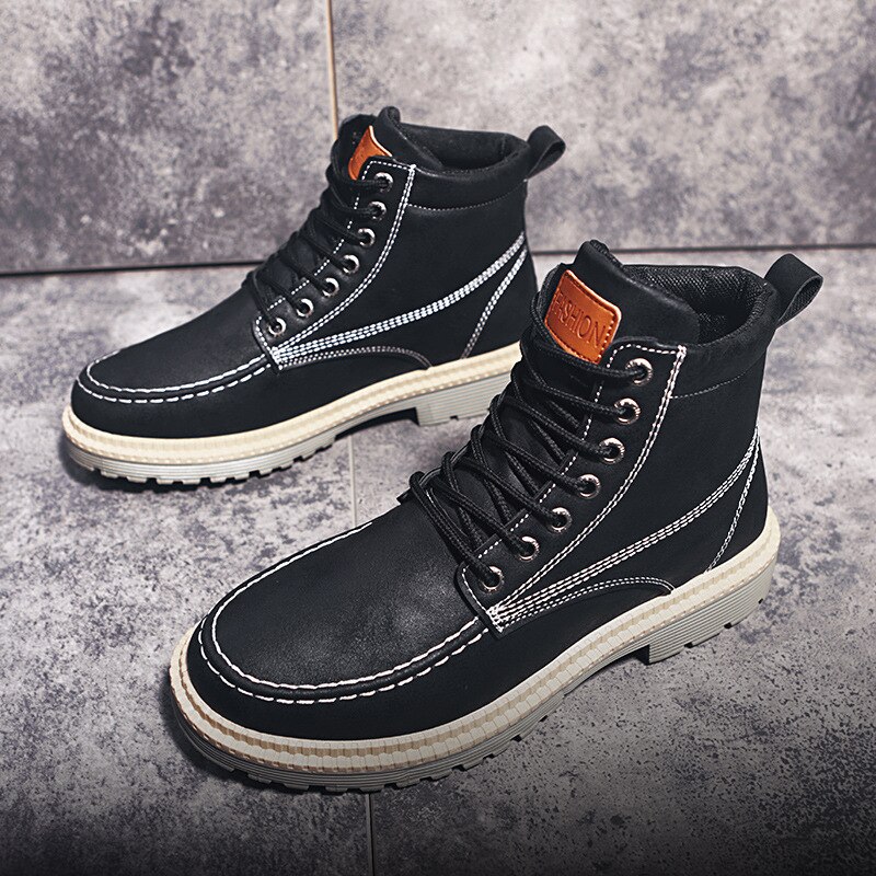 Vinter män & #39 ;s martin boots märkesskor ankel snö varma stövlar för män utomhusarbete fritidsskor svarta skor botas hombre 44: Svart / 44