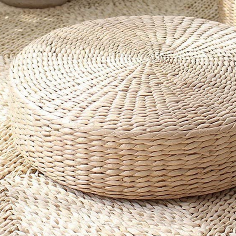 Japansk tatami golv handvävd kudde sittkudde, rund vadderad rumsgolv halmmatta för utomhussäte inomhus (11.8x 4.2 tum)