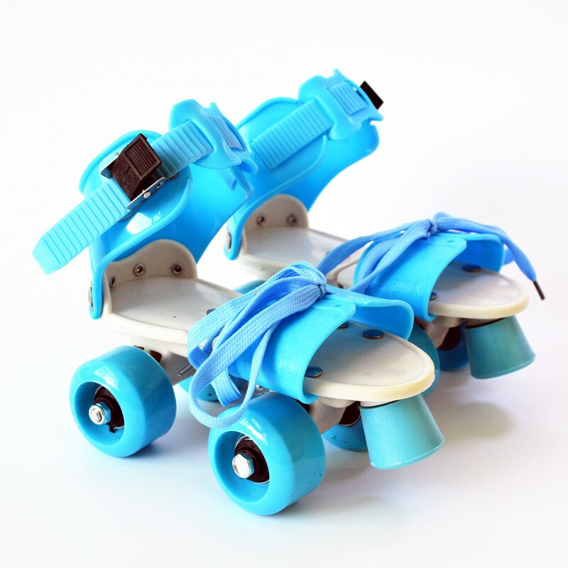 Børn to linjer rulleskøjter dobbelt række 4 hjulskøjter sko justerbar størrelse glidende inline patines en linea kids  ib02: Blå