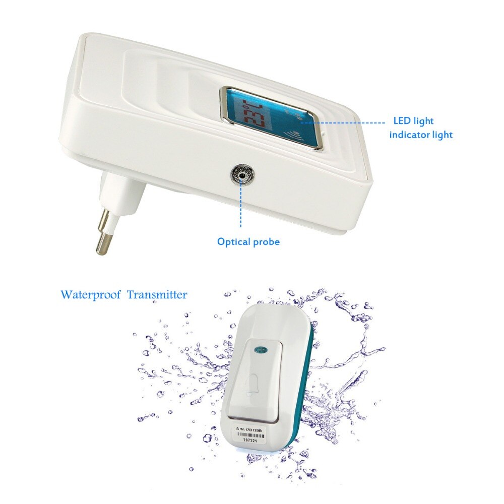 Wireless Digital Door Chime 51 Melody AC/DC Wireless Door Bell Waterproof with Temperature Display F1760B