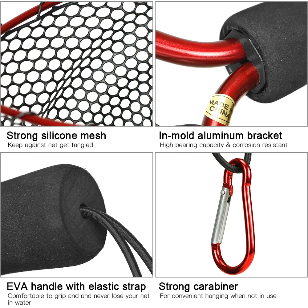 Red de aterrizaje de pesca de silicona suave, herramientas de pesca con poste de aleación de aluminio, malla de mano pequeña, trampa de red de fundición plegable, redes de pesca