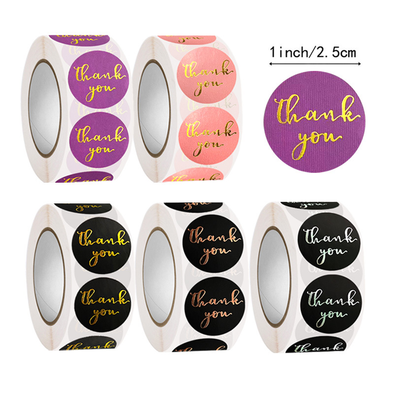100-500Pcs 1inch Thank You Stickers Aesthetic Black Gold Foil Sticker Roll for Envelope Wedding Bake Stationery Seal Lable 2.5cm