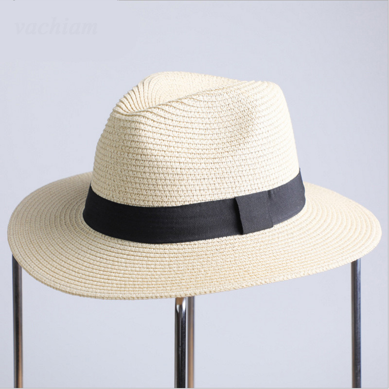 Summer unisex sun hat casual vacation Panama straw hat women wide brim Beach jazz men hats Foldable Chapeau