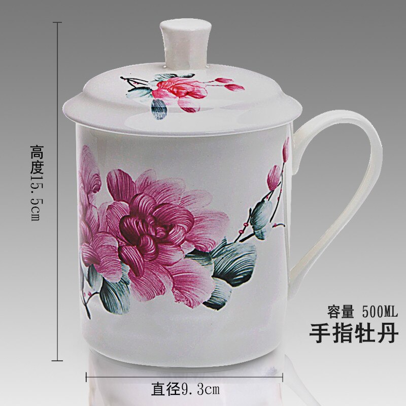 500Ml Chinese Stijl Bone China Jingdezhen Blauw En Wit Porselein Kopje Thee Kantoor Drink Cup Reizen Theewaar