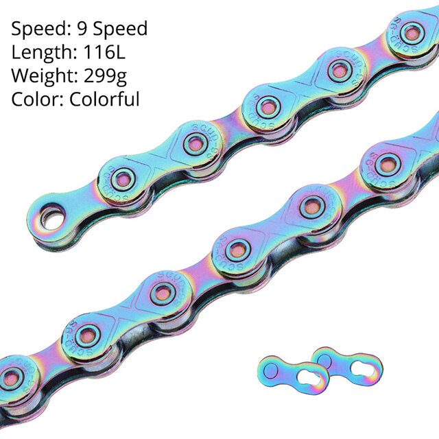 SCUD Mtb Bike Chain 9 10 11 12 Speed Mountain Road Bicycle Chains Double X Rainbow Silver 116L Lightweight 10 v corrente: 9 Speed Color