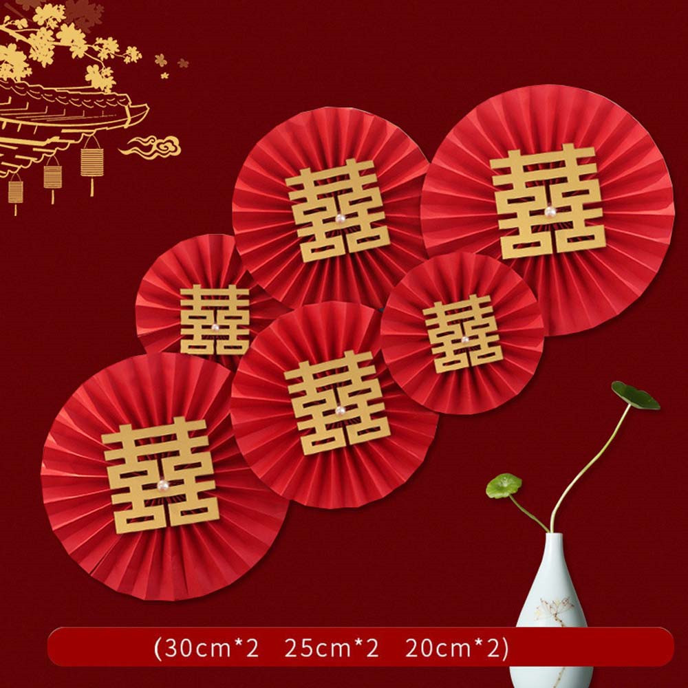 Abanico de boda rojo de estilo chino, manualidades de papel colgantes con flores, decoración de pared de salón para dormitorio, abanico de Origami, suministros para fiestas DIY, 6 uds.: Gris claro