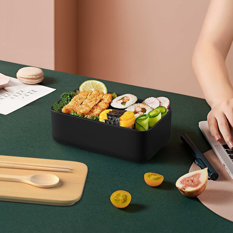 Fiambrera de bambú portátil para niños, caja Bento japonesa para la escuela, contenedor de alimentos con cuchillo y tenedor, compartimentos móviles para microondas