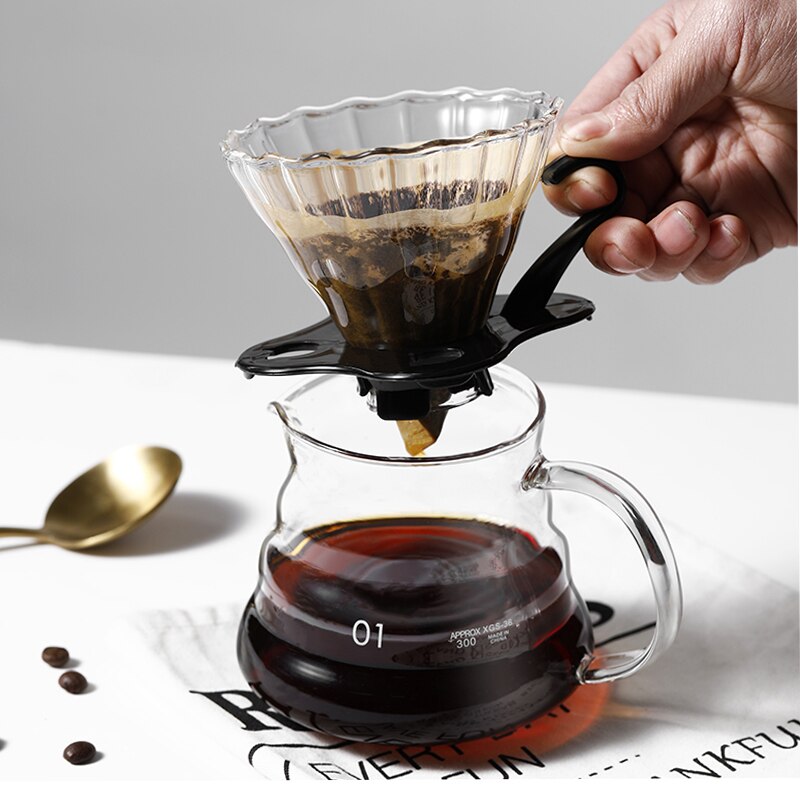 Glass Dripper, Pour over Coffee Funnel Filter, Reusable Coffee Cone Brewer with Removable Base Clear