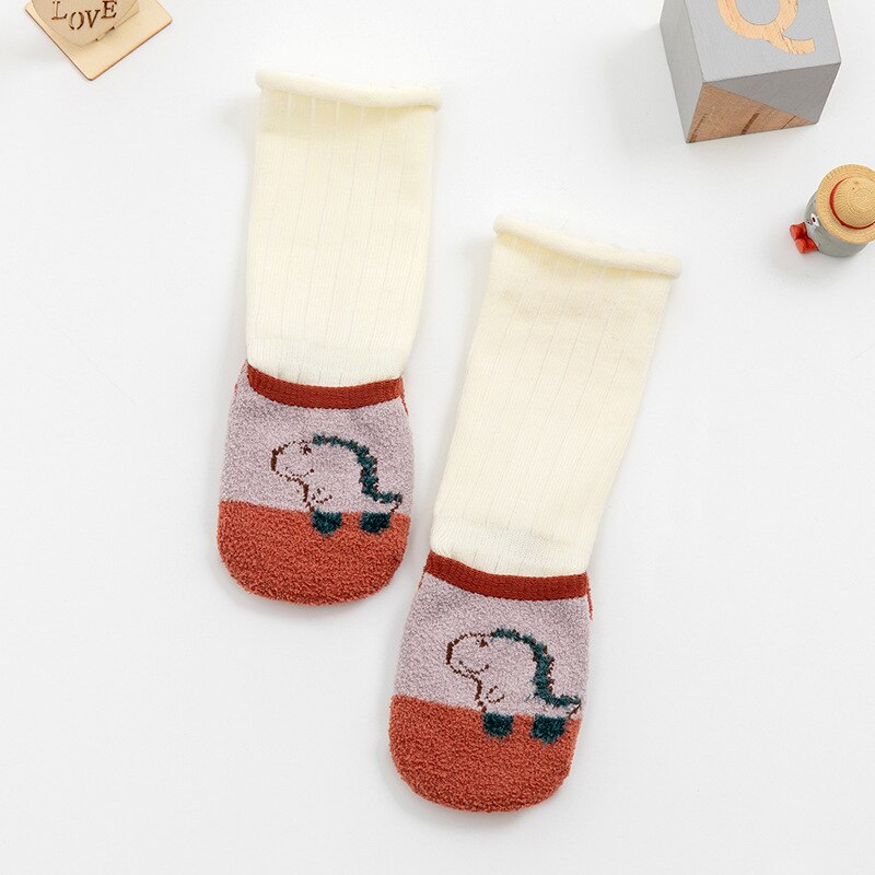 Chaussettes pour enfants, chaussettes de sol épaisses pour bébés, antidérapantes et chaudes, en Tube, pour garçons et filles, collection automne et hiver: WHITE / M 1-3T